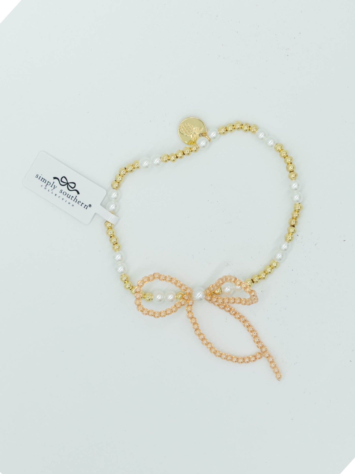 Simply Southern Dainty Gold/Pearl/Rose Pink Bow Bracelet