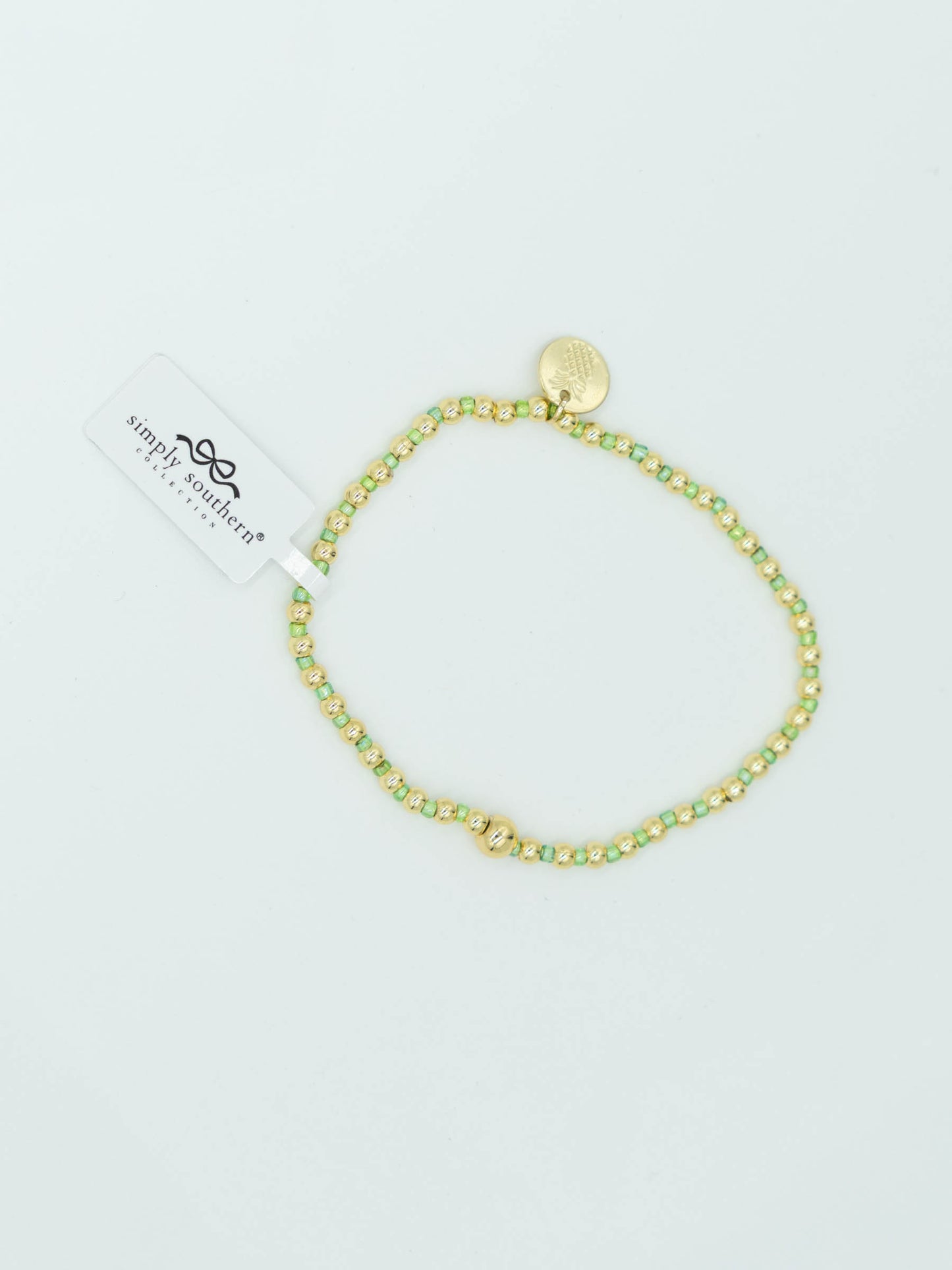Simply Southern Dainty Green Crystal & Gold Bead Bracelet