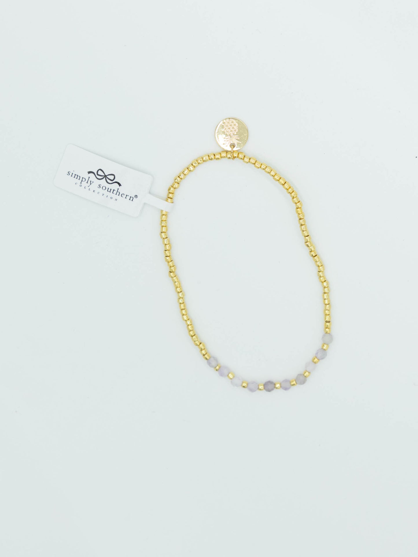 Simply Southern Lavender Crystal & Gold Bead Bracelet
