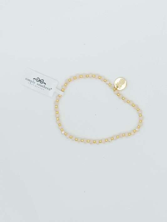 Simply Southern Cream Crystal & Gold Bead Bracelet