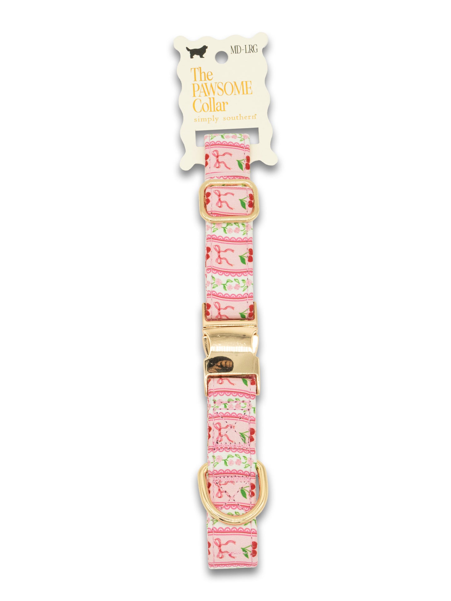 Simply Southern Floral Pink Cherry Bow Dog Collar