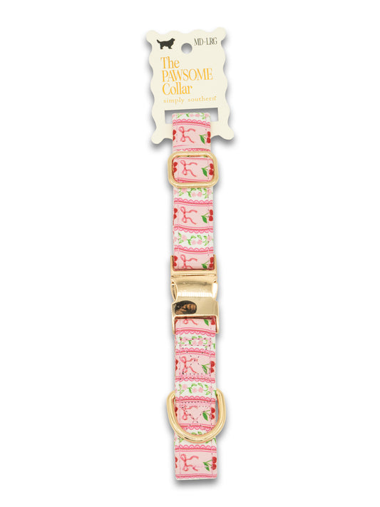 Simply Southern Floral Pink Cherry Bow Dog Collar