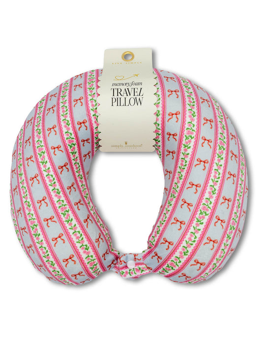 Simply Southern Travel Pillow pink bow stripe