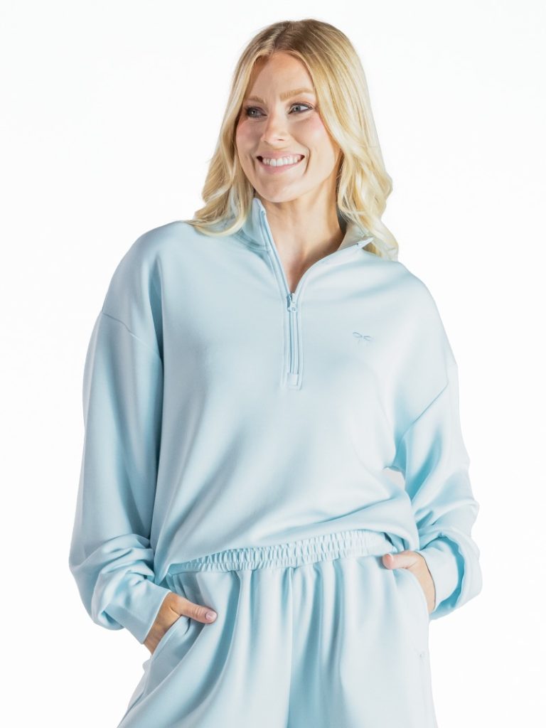 Simply Southern Blue Scalloped Quarter Zip Top
