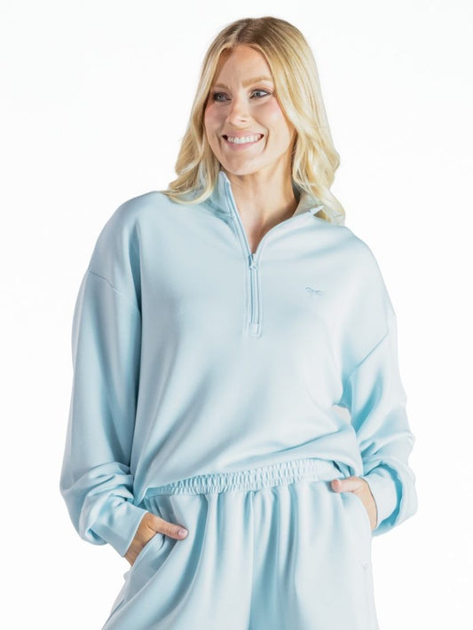 Simply Southern Blue Scalloped Quarter Zip Top