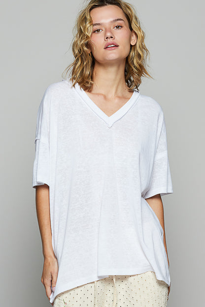 V-Neck Solid Oversized Jersey Top