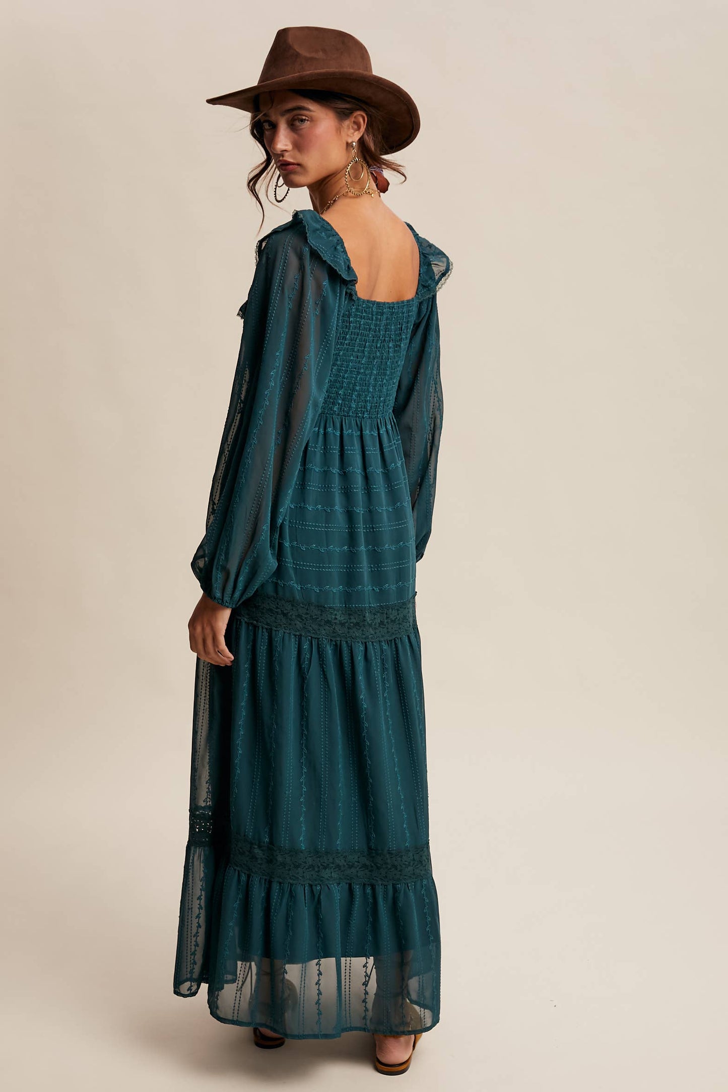 Diane Ruffle Trim Tiered Maxi Dress