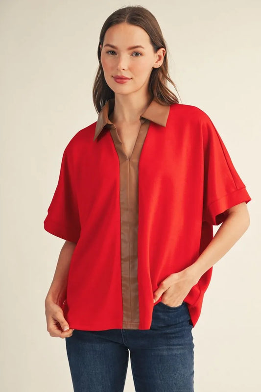 The Harper Leather Contrast Top
