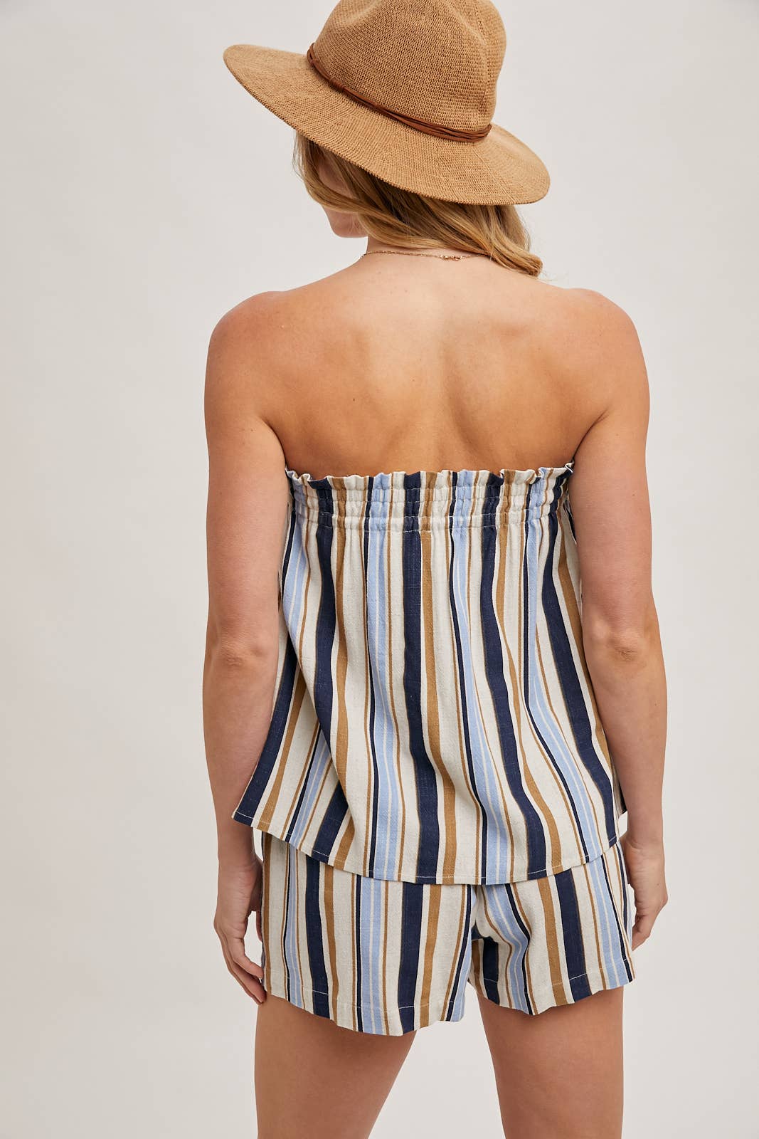 CORFU STRIPED SLEEVELESS SMOCKED TOP & SHORTS SET: NAVY COMBO / SMALL
