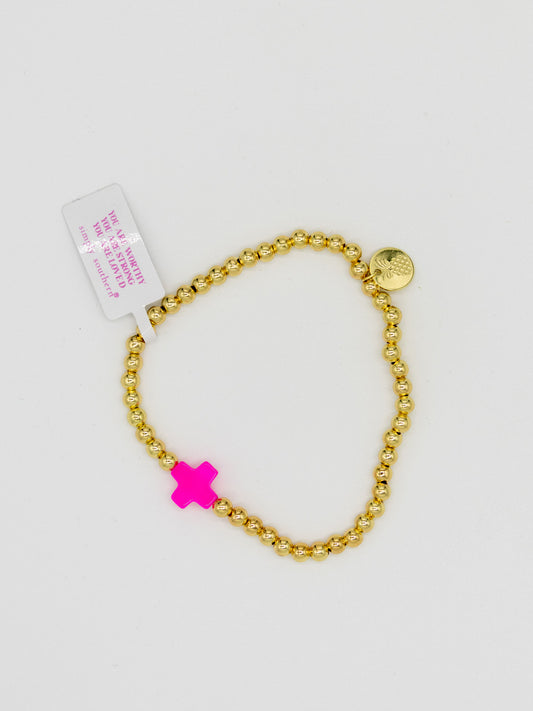 Simply Southern Pink Cross Gold Bead Bracelet