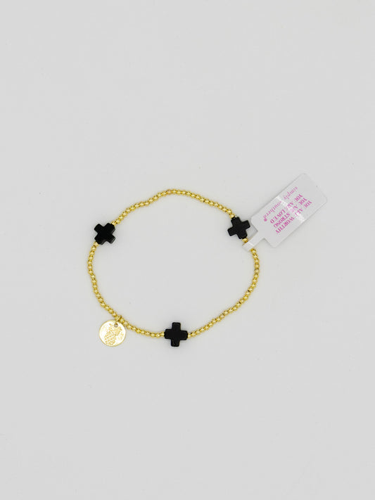 Simply Southern Black Cross Gold Bead Bracelet