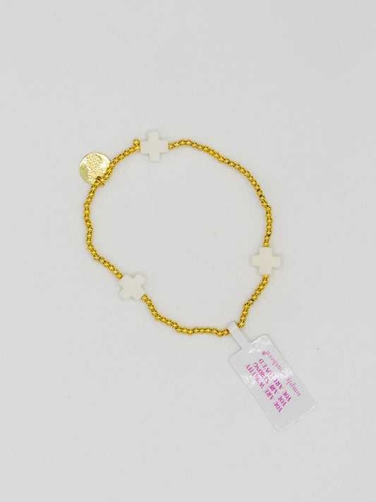 Simply Southern White Small Cross Gold Bead Bracelet
