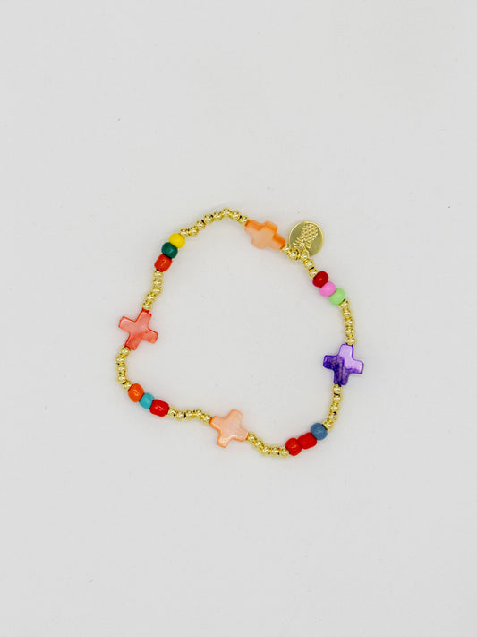 Simply Southern Multicolored Cross Bead Bracelet