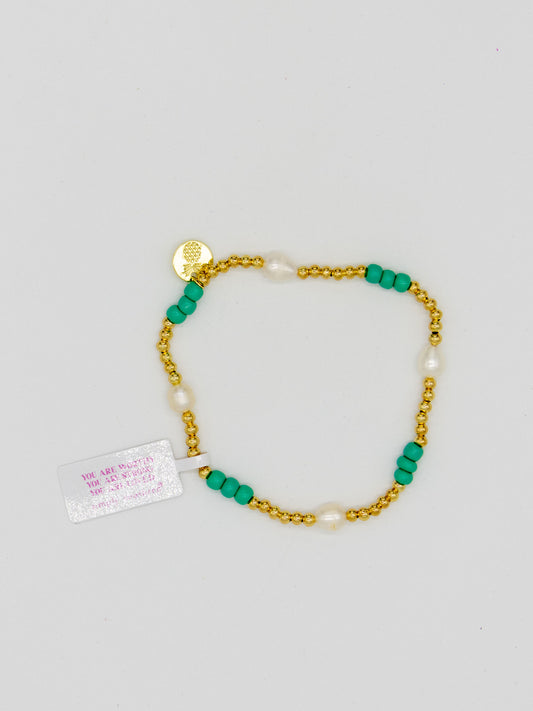 Simply Southern Teal/ Pearl and Gold Bracelet