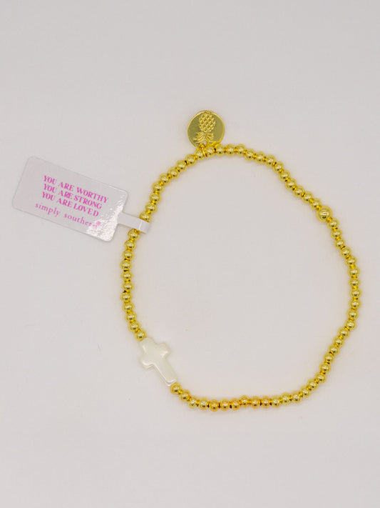 Simply Southern Large Cross Gold Bead Bracelet