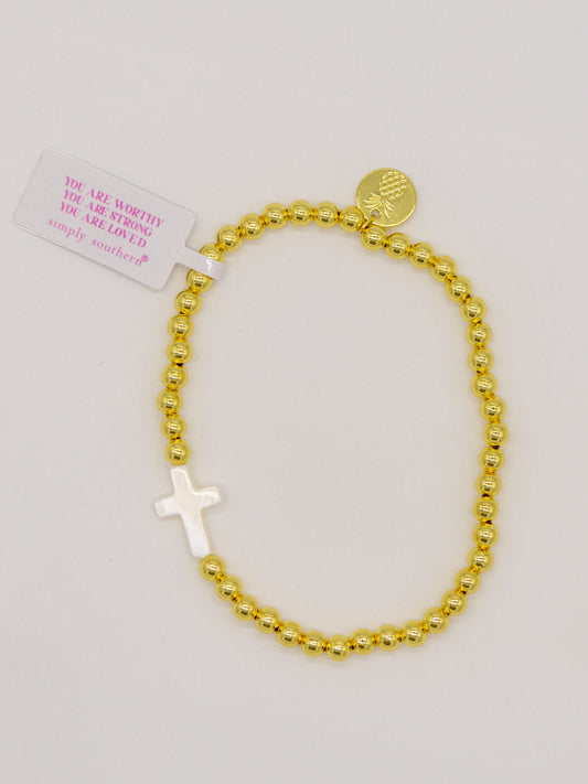 Simply Southern Small Cross Gold Bead Bracelet