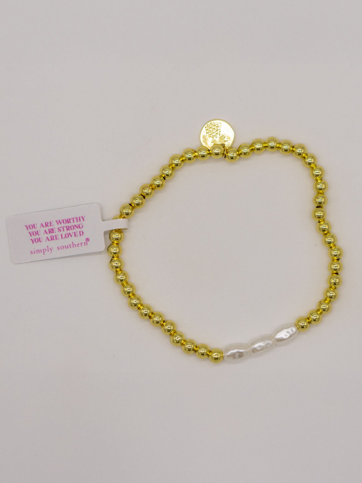 Simply Southern Triple Pearl Gold Bead Bracelet