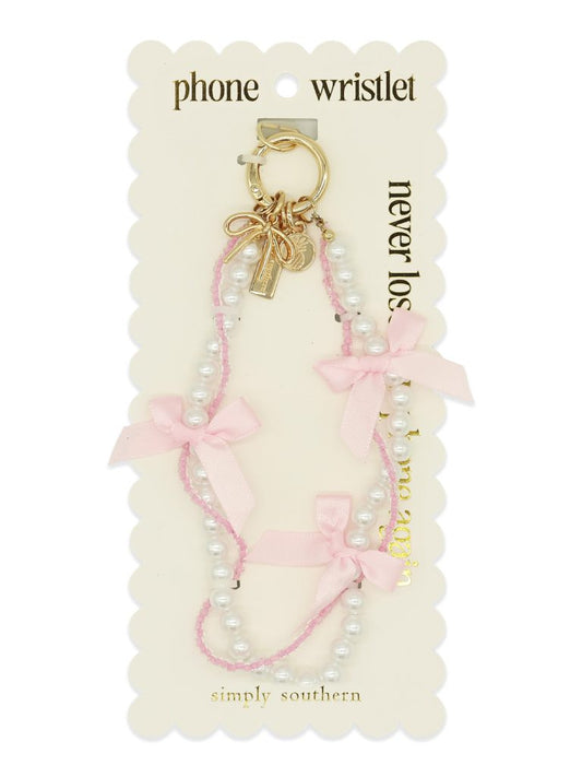 Simply Southern Pearl and Pink Beaded Phone Wristlet with Bows