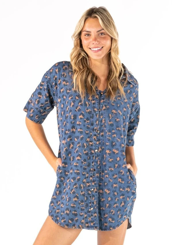 Simply Southern Leopard Denim Dress