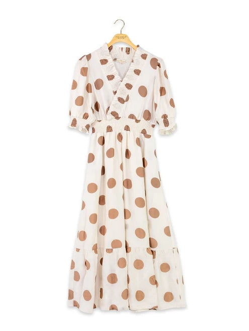Simply Southern Cream and Brown Polka Dot Dress
