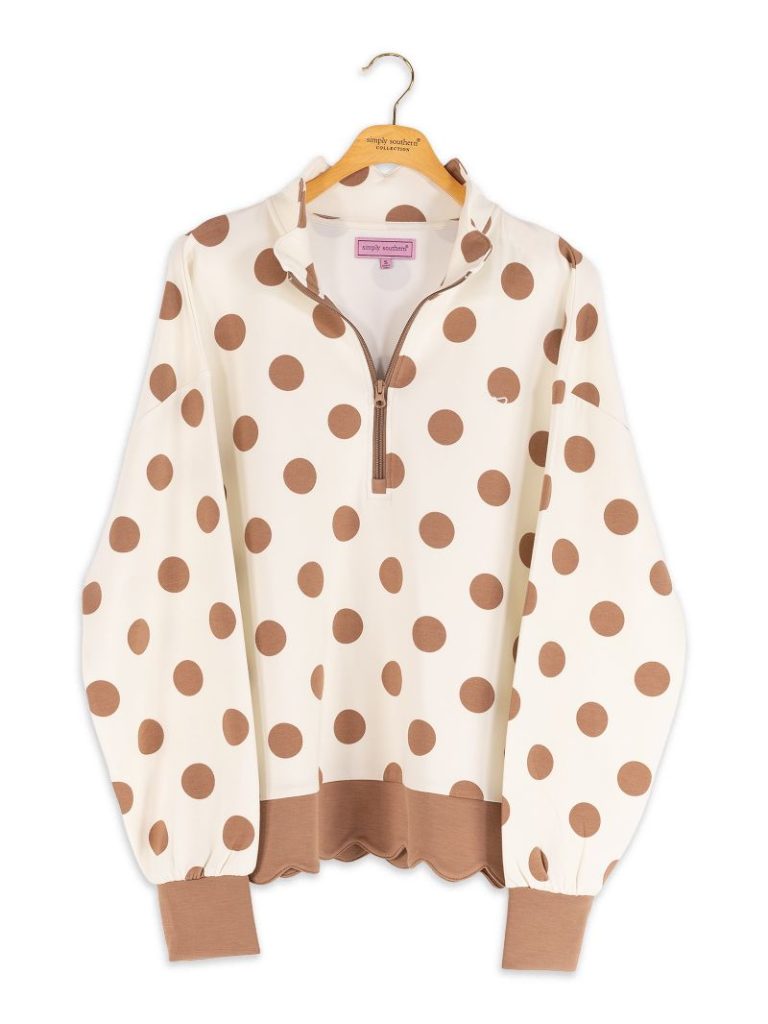 Simply Southern Dotted Scalloped Lounge Pullover-Cream