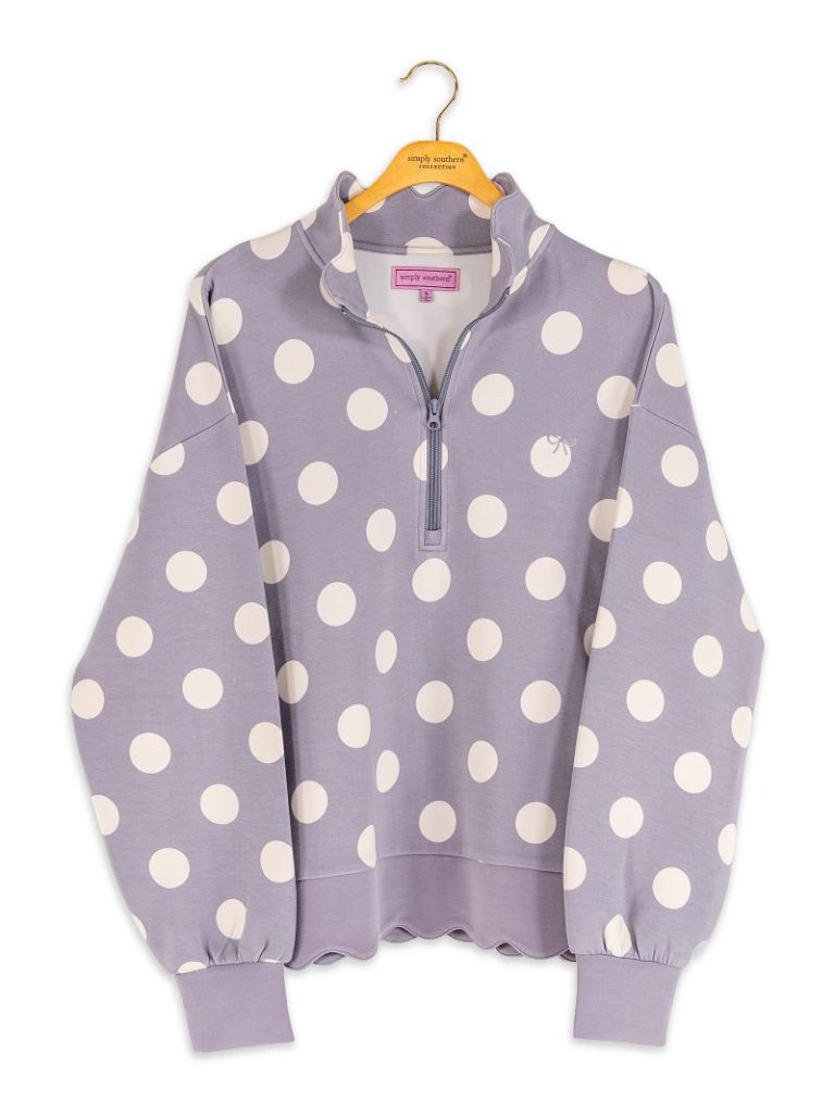 Simply Southern Dotted Scalloped Lounge Pullover-Grey