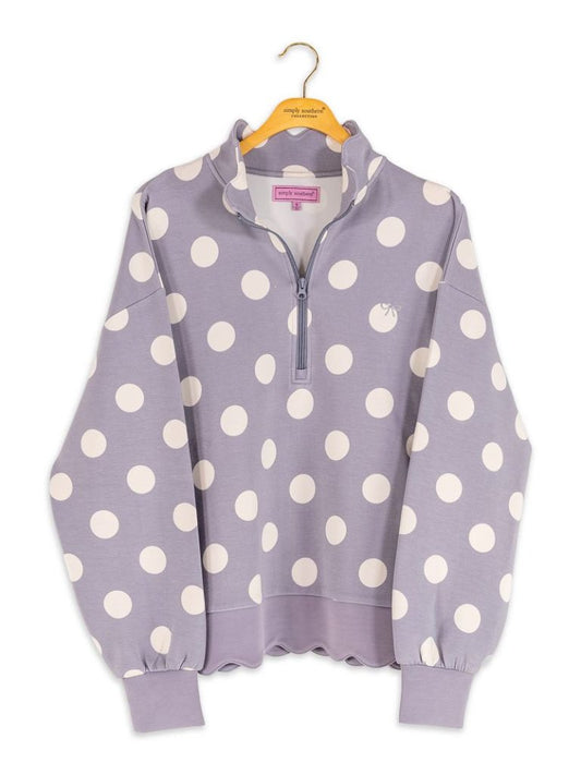 Simply Southern Dotted Scalloped Lounge Pullover-Grey