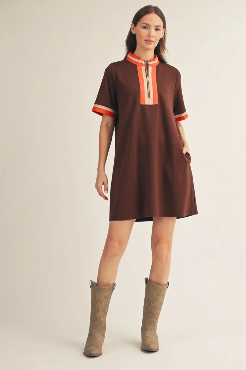 The Paula Brown Contrast Zip Casual Dress
