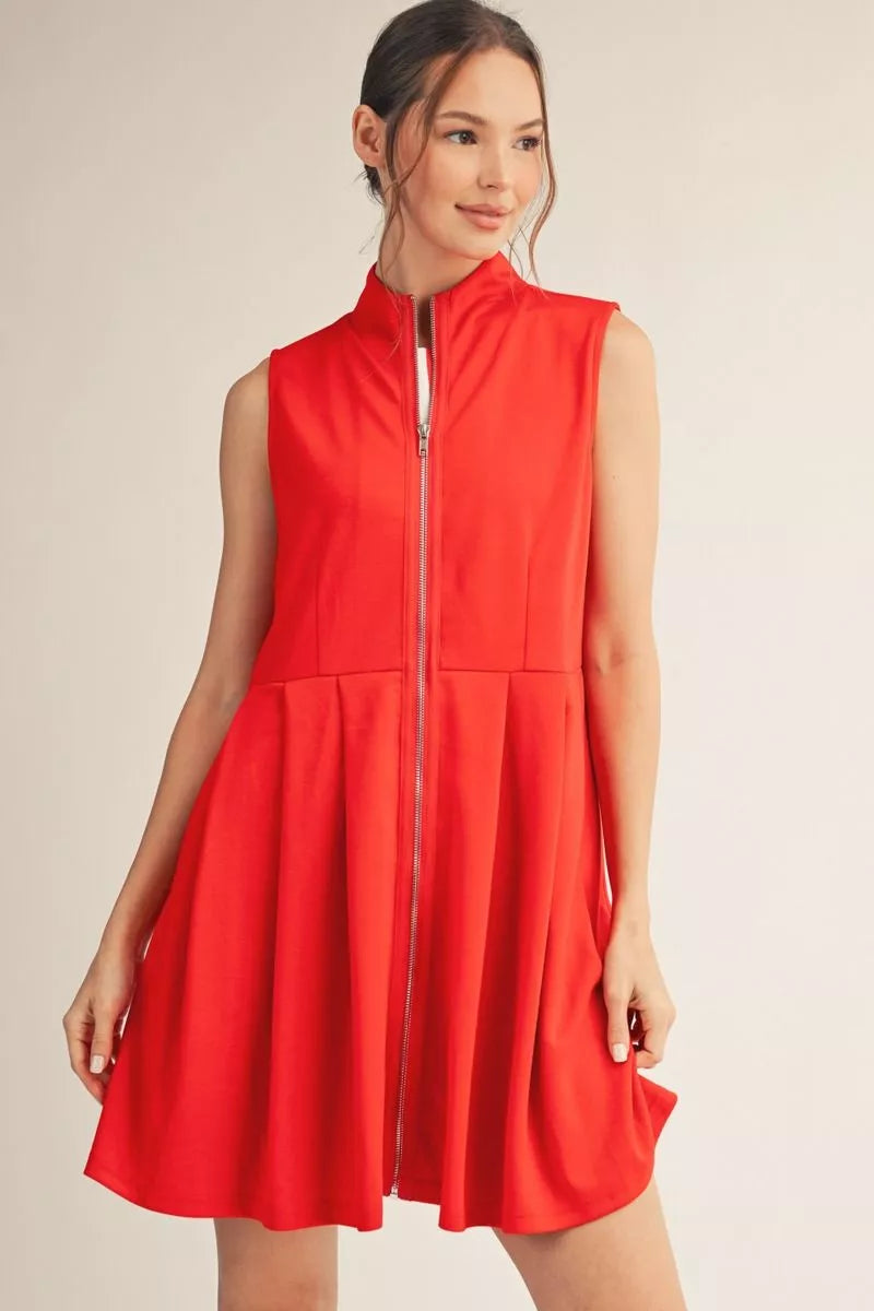 The Laura Red Sleeveless Zip Dress