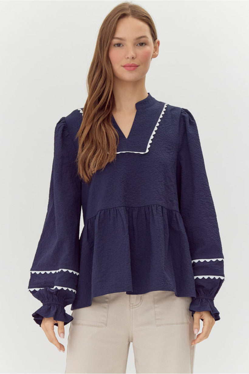 Jodifl textured babydoll top, navy