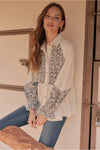 Patchwork long sleeve button-up top