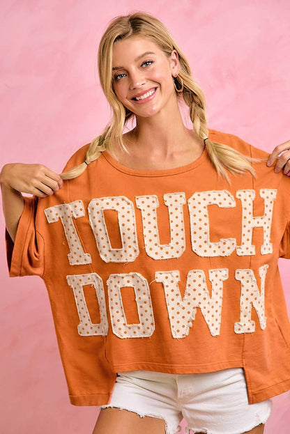 GAMEDAY THEME POLKA DOT PATCHES SHORT SLEEVES TOP: BLACK/RED / M