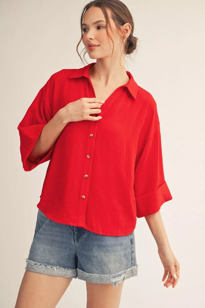 The Jada Red Button Detail Blouse