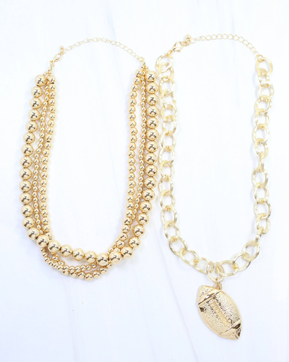 Bree Beaded Layered Necklace Football Gold: Default