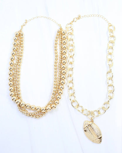 Bree Beaded Layered Necklace Football Gold: Default
