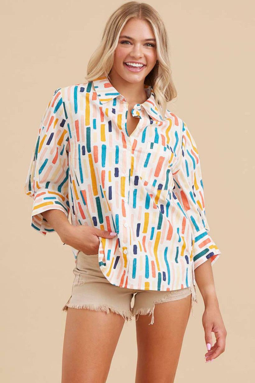 Pleated Collared Neck Button Up