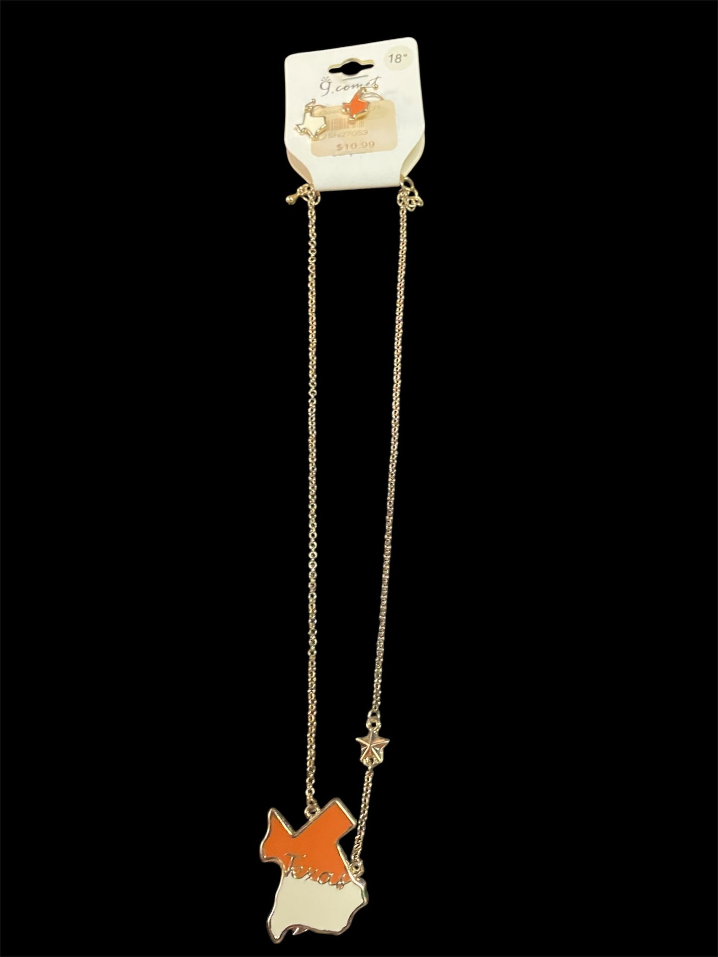 White and Orange State of Texas Pendant Necklace