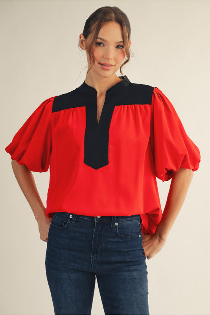 The Lisa Puff Sleeve Color-Block Top