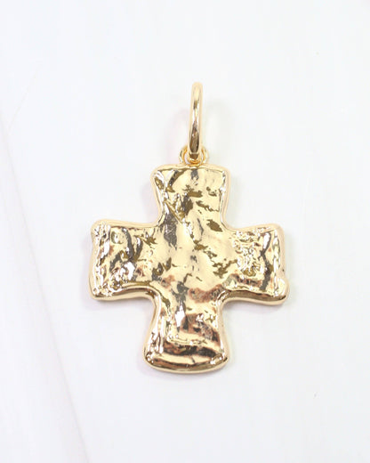 Hilda Hammered Large Cross Charm Gold