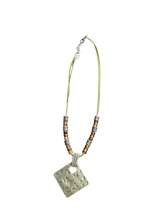 Beaded Necklace with Square Pendant