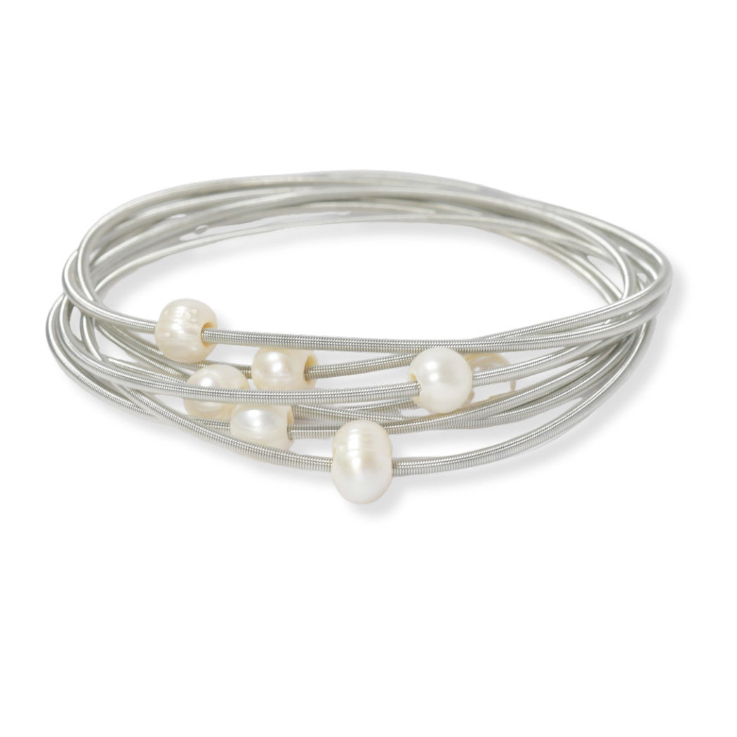 Freshwater Pearl Multi Layered Silver Stretch Bracelet