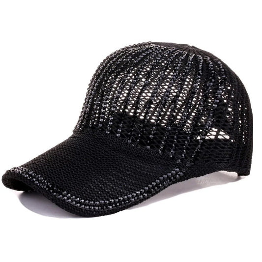 BLING RHINESTONE MESH BASEBALL CAP - Black