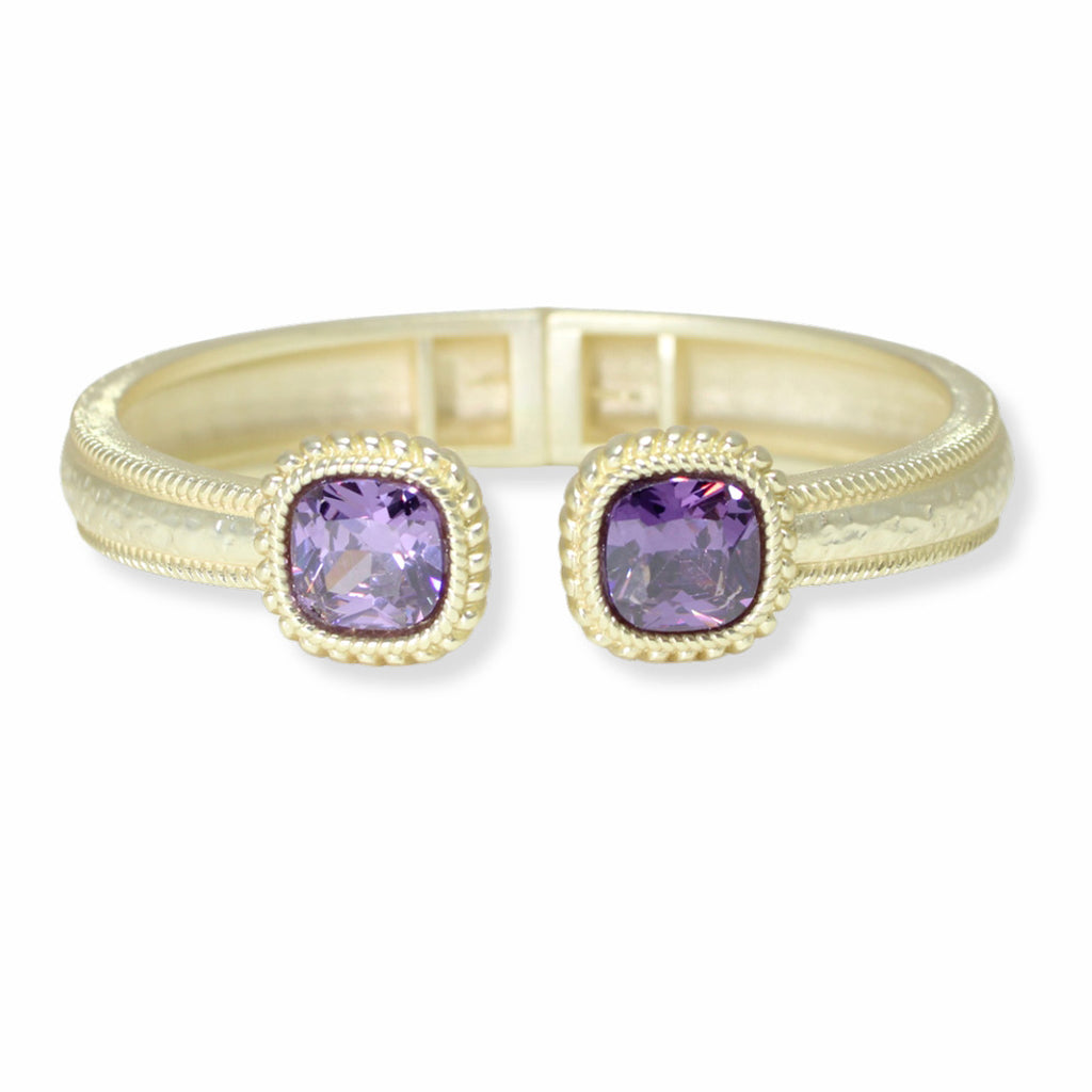 Gold/Purple Zirconia Hinged Bracelets