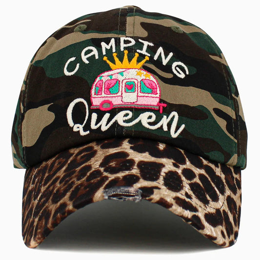 "CAMPING QUEEN" LEOPARD WASHED VINTAGE BALL CAP