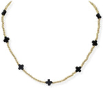 Gold/Black Cross Accent Dainty Beaded Necklace