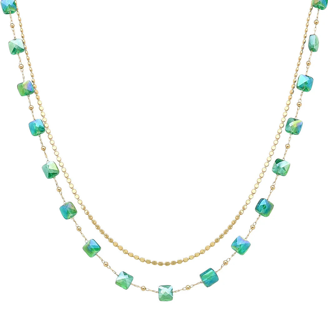 Green Geometric Glass Beaded Necklace
