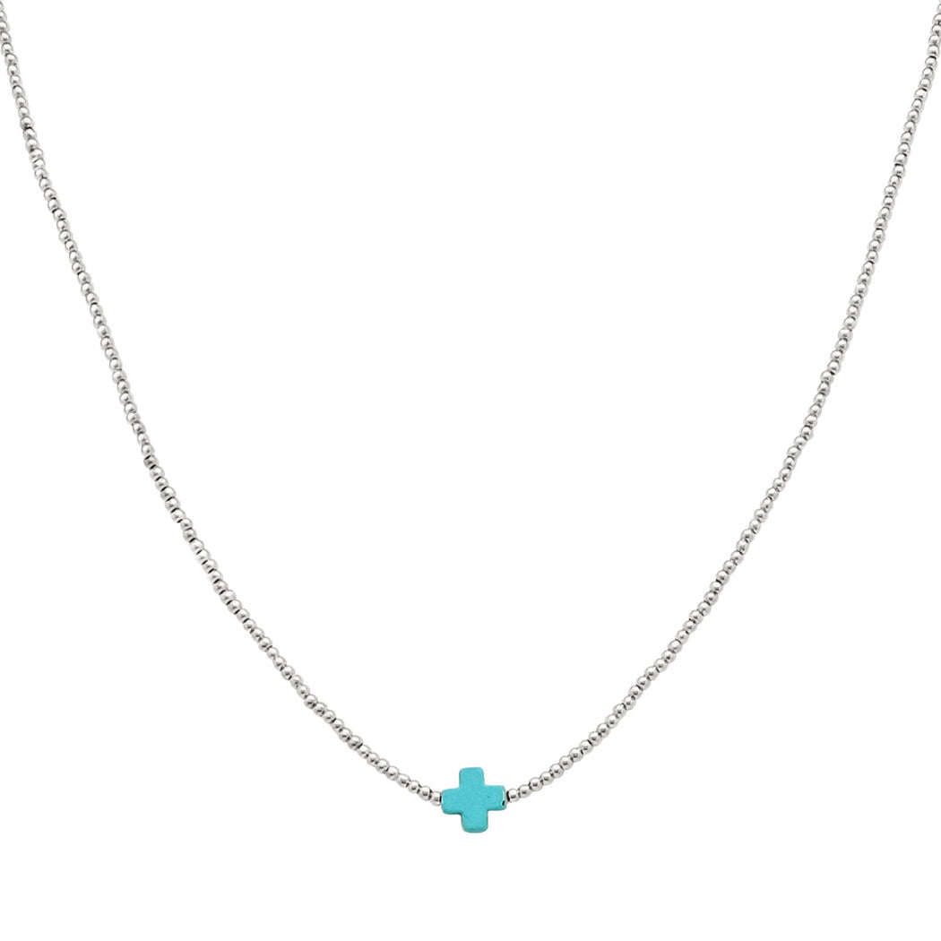 Dainty Cross Accent Beaded Necklace