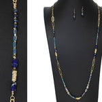 Gold/Blue Semi Precious Stone Beaded Long Necklace