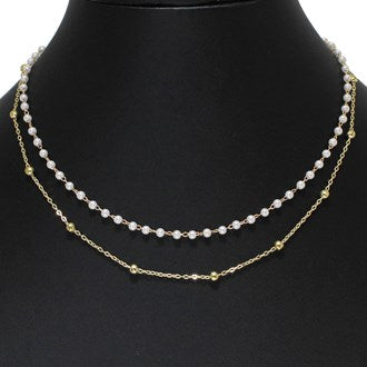 Gold Dainty Pearl Beaded Double Layered Necklace