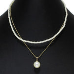 Gold and Pearl Charm Accent Dainty Double Layered Pearl Beaded Necklace